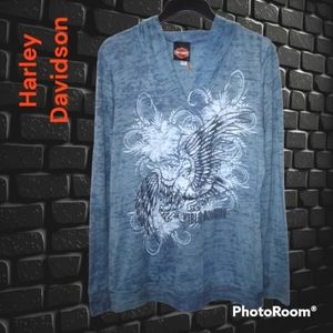 New Harley Davidson Hoodie, Tattoo Eagle/Floral design, steel-blue-gray, XL 14